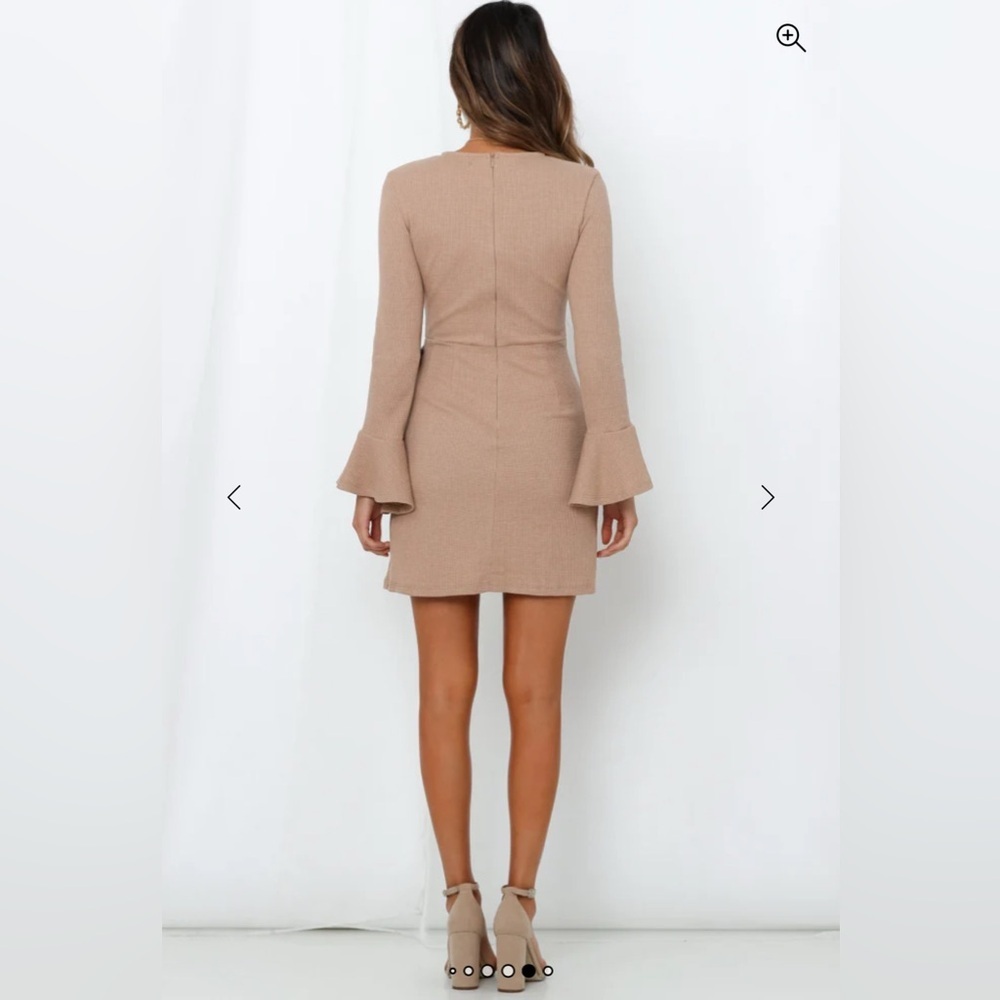 Hello Mello You For Me Long Sleeve Tan Casual Dress Size Large Waffle Knit New - Picture 2 of 8